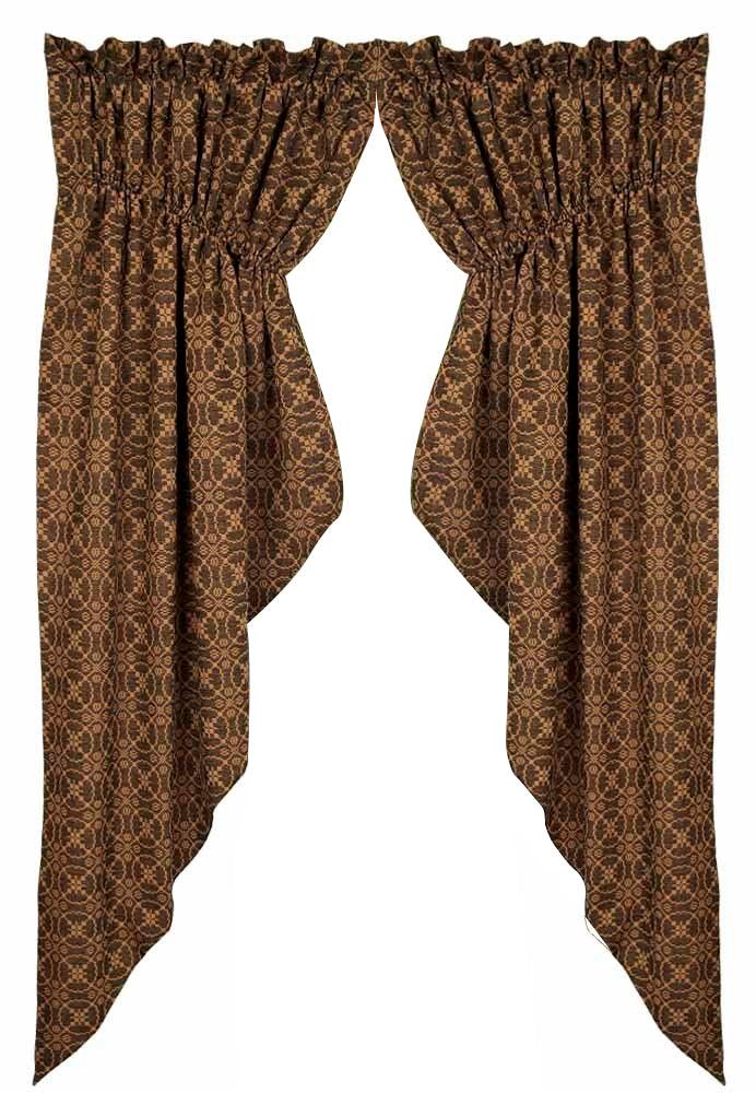 Barn Red Tan Marshfield Jacquard Gathered Swag Lined C6106017 - The Fox Decor