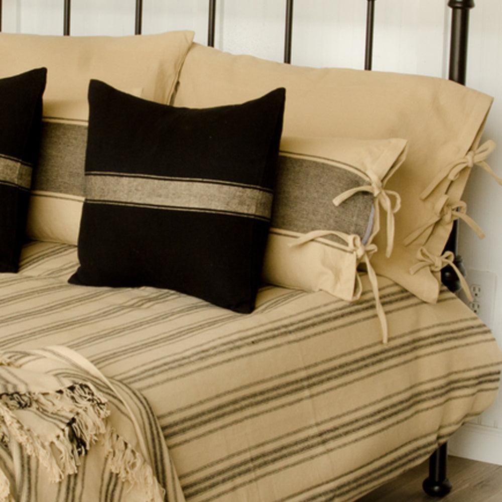 Grain Sack Stripe Oat Black Queen Bed Cover CQ164011 - The Fox Decor