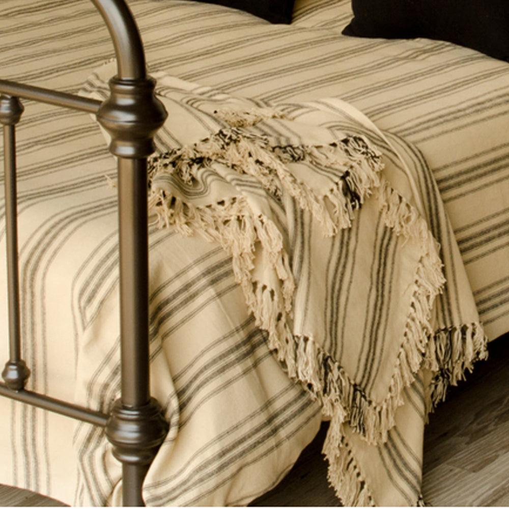 Grain Sack Stripe Oat Black Queen Bed Cover CQ164011 - The Fox Decor