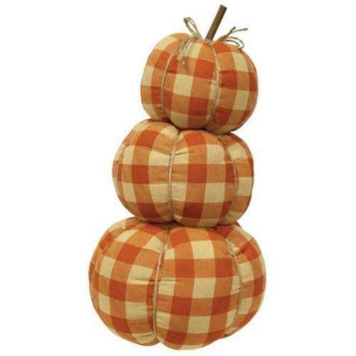 Orange Buffalo Check Pumpkin Stack - The Fox Decor