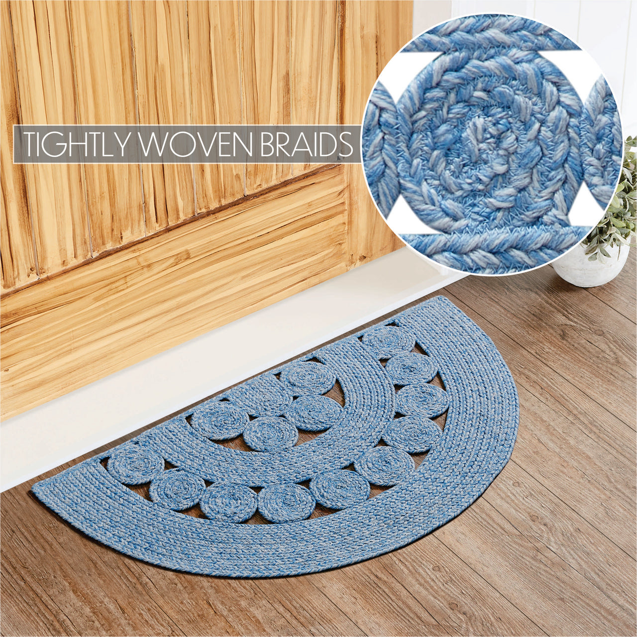 Celeste Blended Blue Indoor/Outdoor Half Circle Braided Rug 19.5"x36" VHC Brands