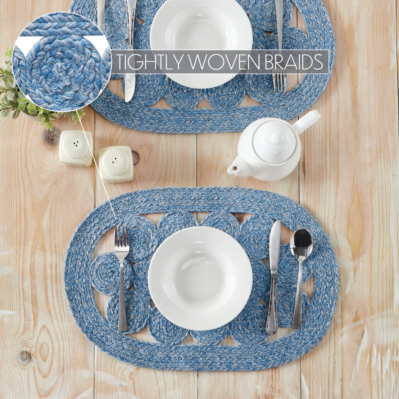 Celeste Blended Blue Indoor/Outdoor Braided Placemat 13"x19" VHC Brands