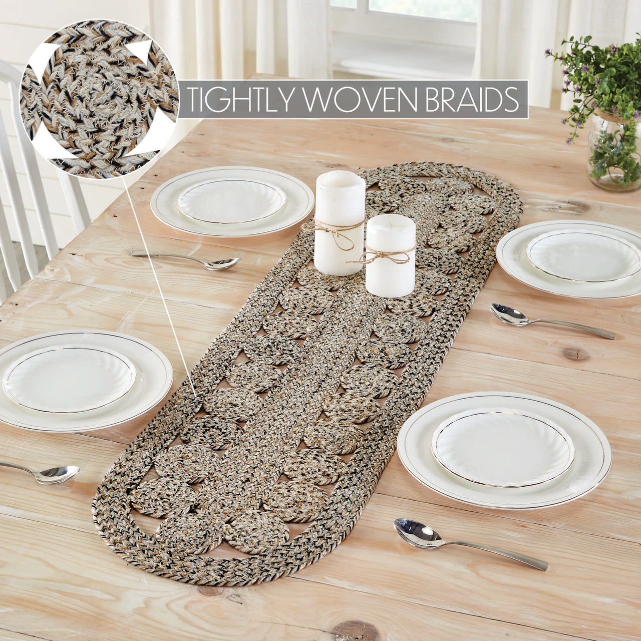 Celeste Blended Pebble Indoor/Outdoor Oval Braided Table Runner 12"x48" VHC Brands