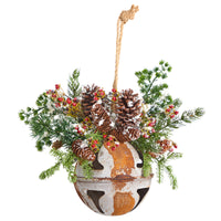 Thumbnail for 16” Holiday Christmas Jumbo Metal Bell Ornament With Artificial Holly, Berries And Pine