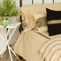 Thumbnail for Grain Sack Stripe Oat Black Queen Duvet Cover DQ164011 - The Fox Decor