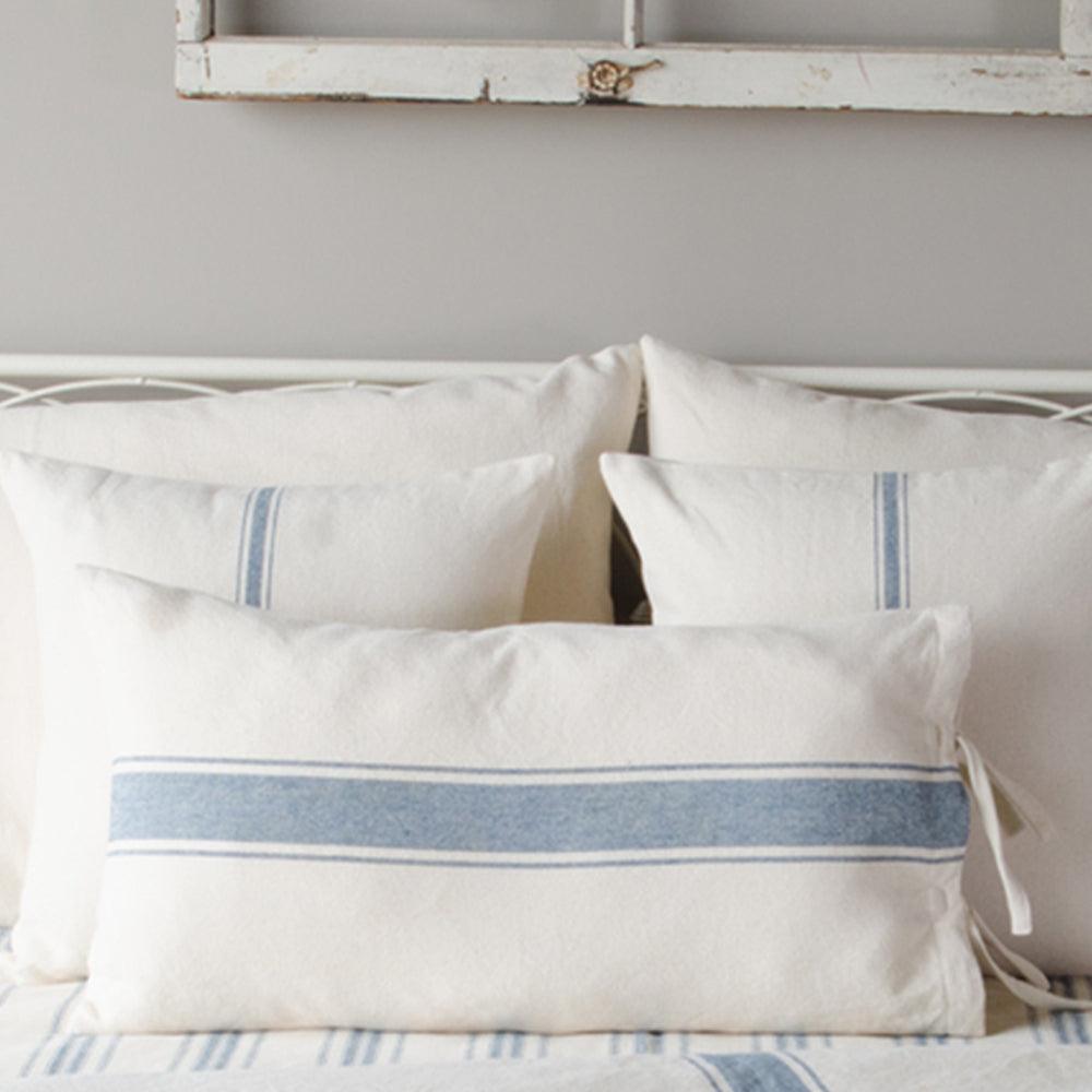 Colonial Blue Cream Grain Sack Solid Duvet Cover (Tie Closure) DQ165014 - The Fox Decor