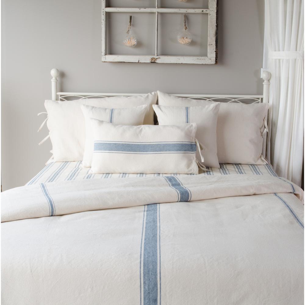 Colonial Blue Cream Grain Sack Solid Duvet Cover (Tie Closure) DQ165014 - The Fox Decor