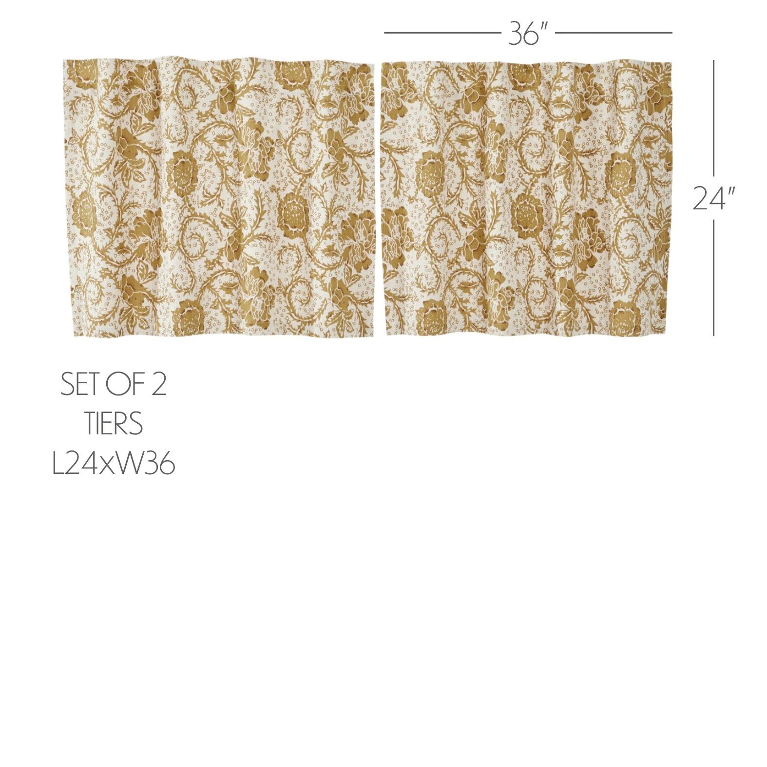 Dorset Gold Floral Tier Curtain Set of 2 L24xW36 VHC Brands - The Fox Decor