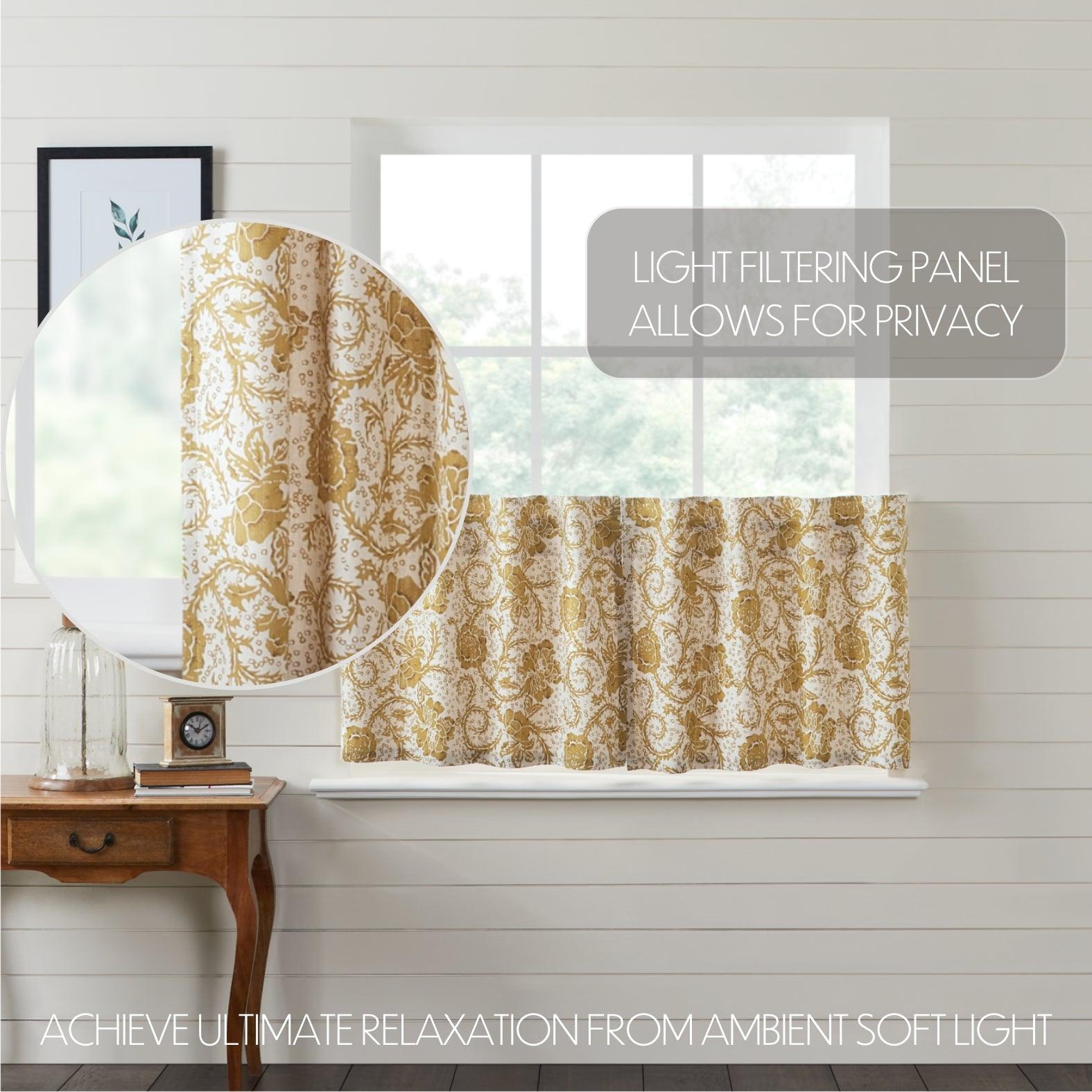 Dorset Gold Floral Tier Curtain Set of 2 L24xW36 VHC Brands - The Fox Decor