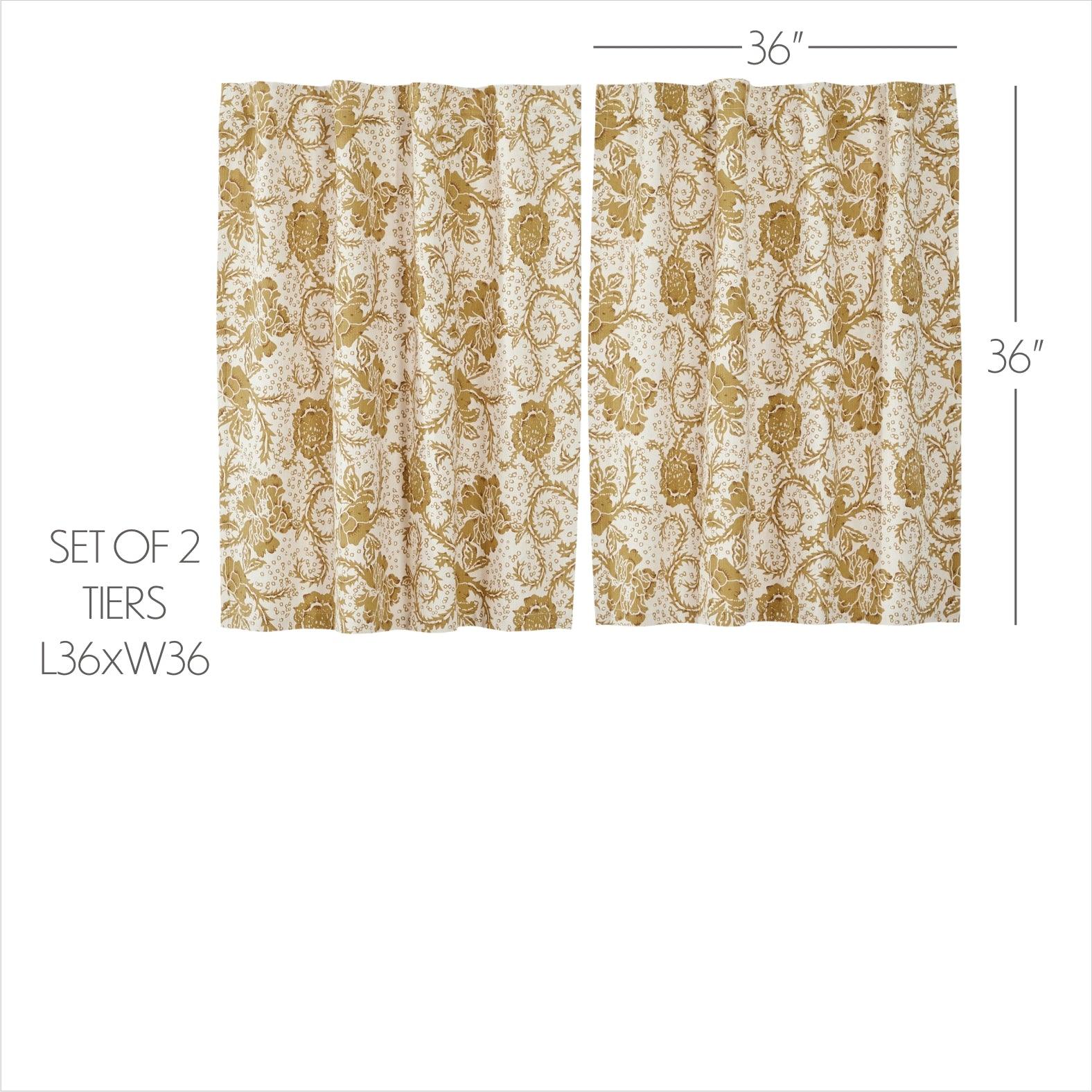 Dorset Gold Floral Tier Curtain Set of 2 L36xW36 VHC Brands - The Fox Decor