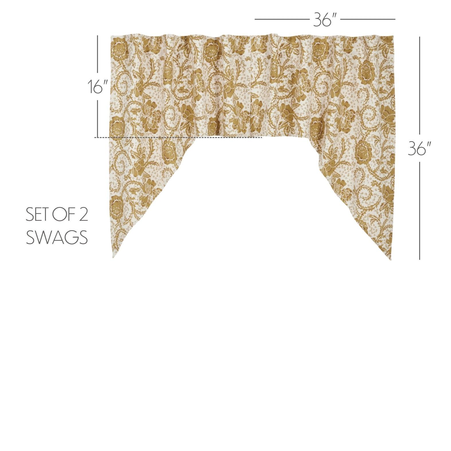 Dorset Gold Floral Swag Curtain Set of 2 36x36x16 VHC Brands - The Fox Decor