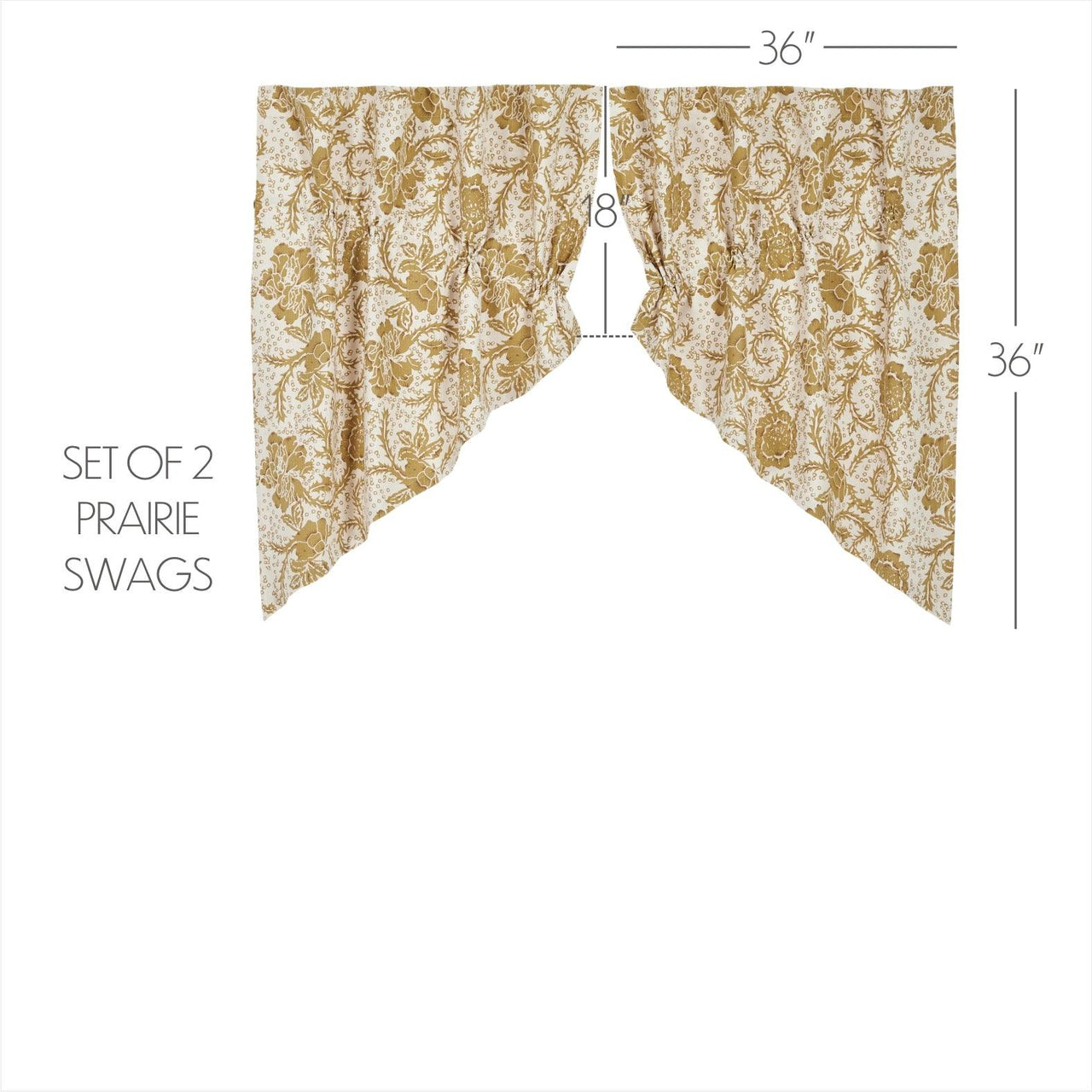 Dorset Gold Floral Prairie Swag Curtain Set of 2 36x36x18 VHC Brands - The Fox Decor