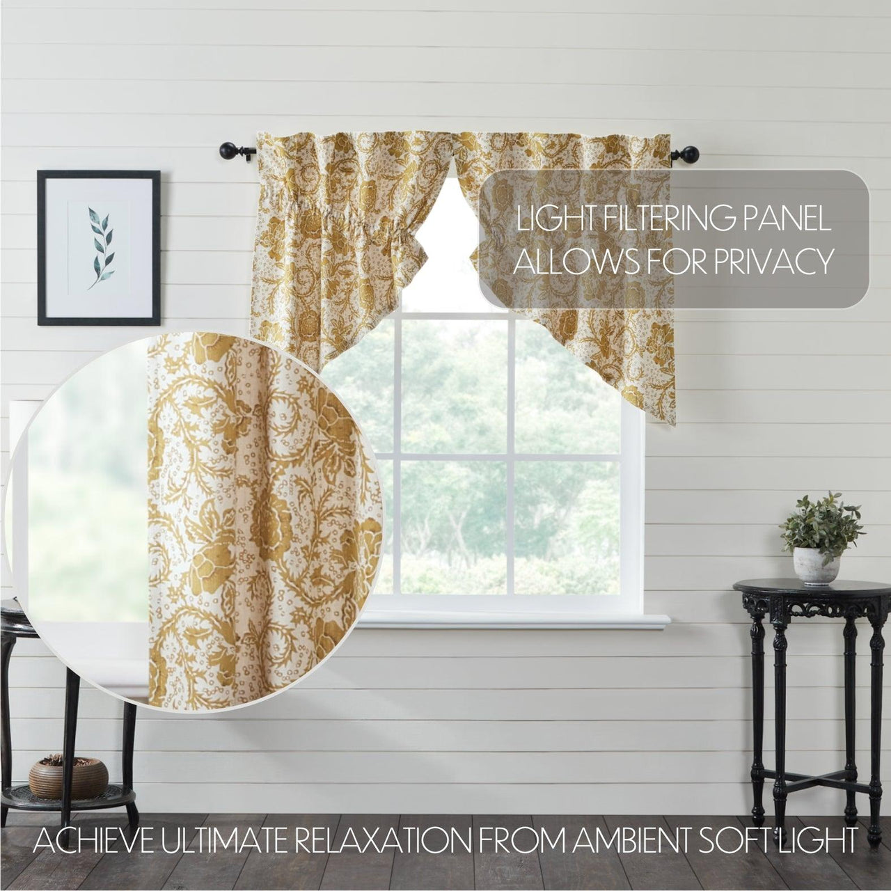 Dorset Gold Floral Prairie Swag Curtain Set of 2 36x36x18 VHC Brands - The Fox Decor