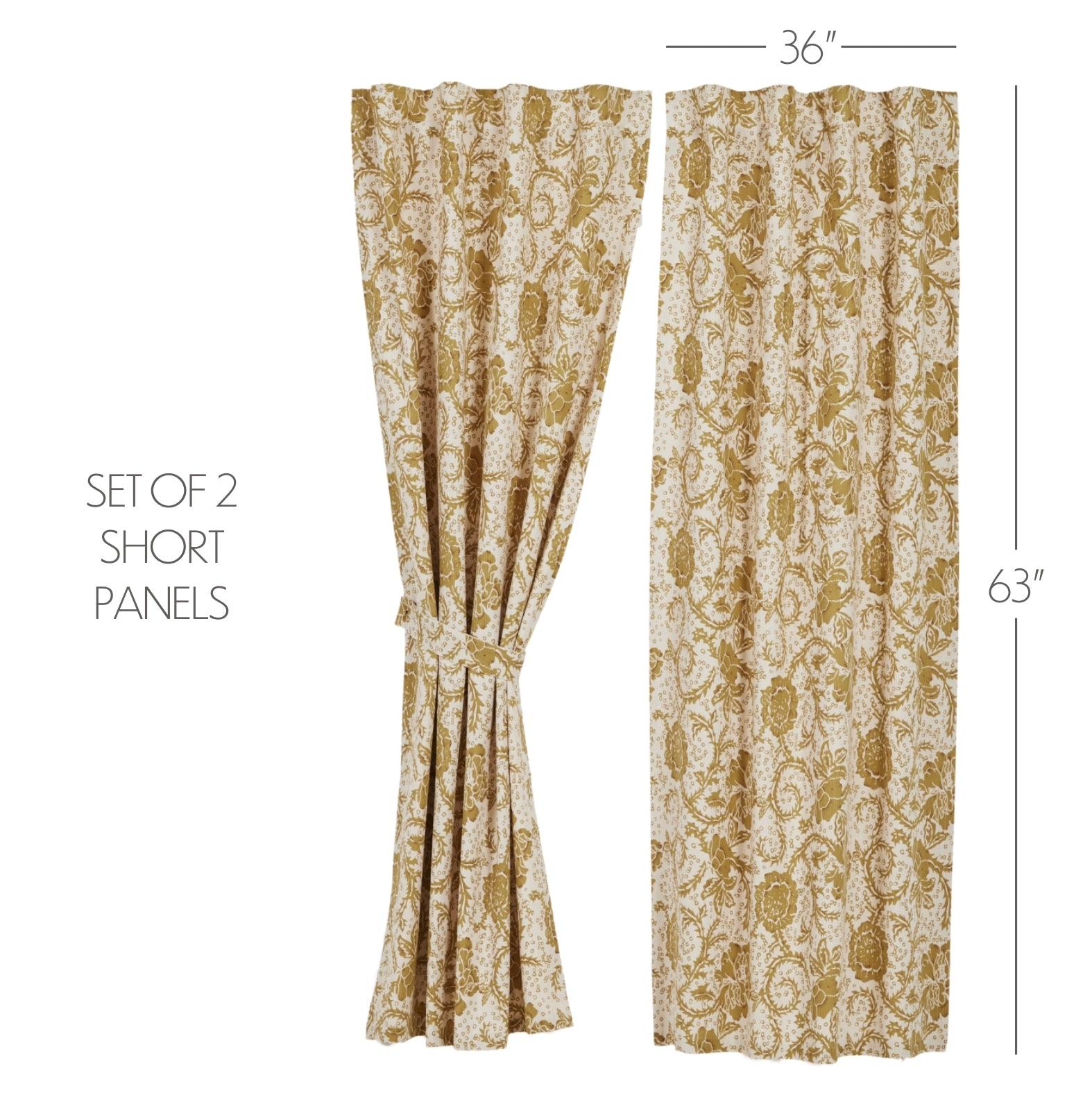 Dorset Gold Floral Short Panel Curtain Set of 2 63x36 VHC Brands - The Fox Decor