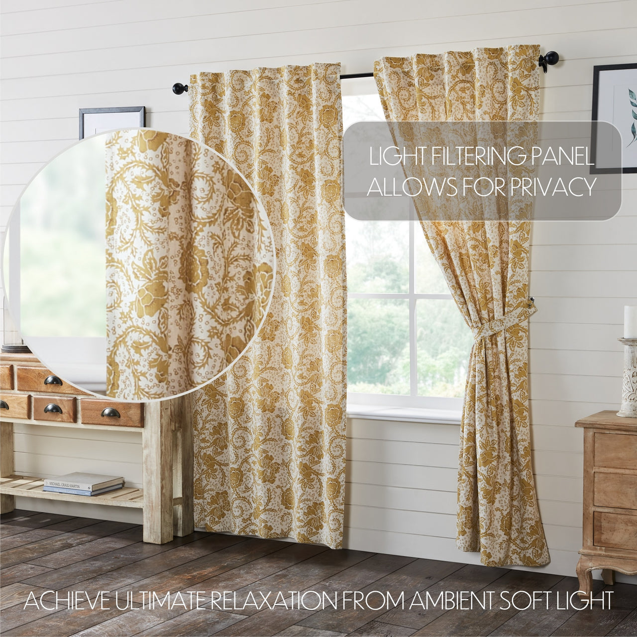 Dorset Gold Floral Panel Curtain Set of 2 84"x40" VHC Brands - The Fox Decor
