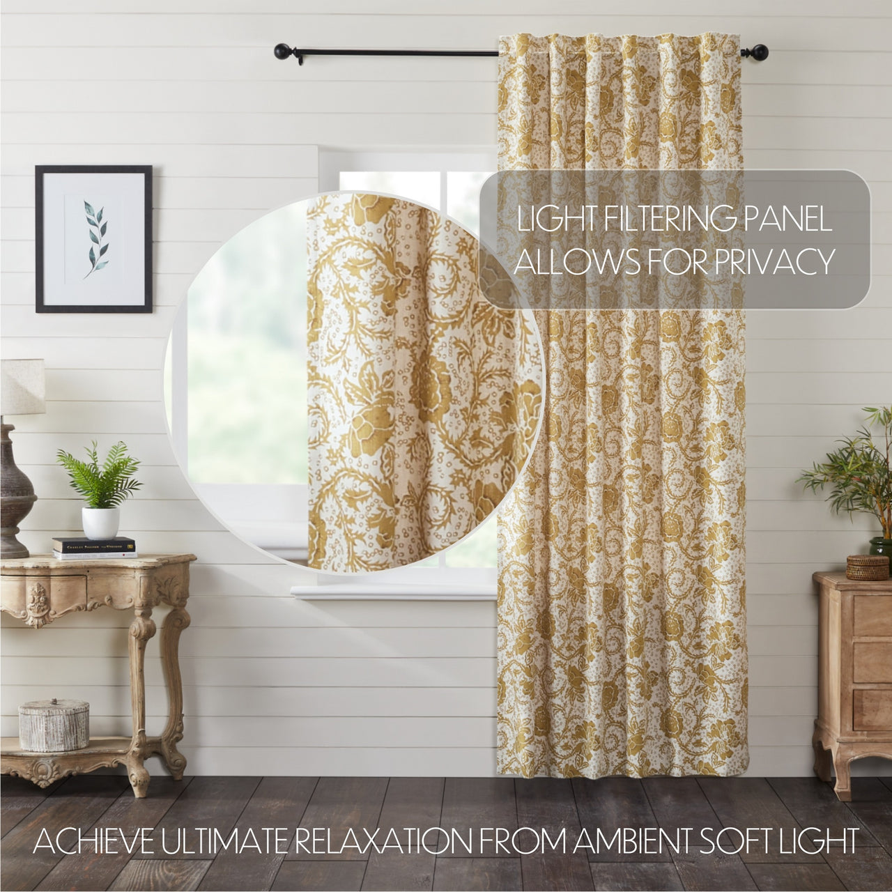 Dorset Gold Floral Panel Curtain 96"x50" VHC Brands - The Fox Decor