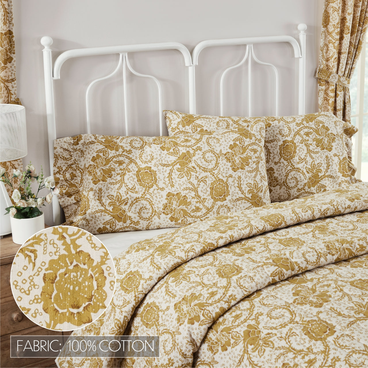 Dorset Gold Floral Ruffled King Pillow Case Set of 2 21x36+4 VHC Brands