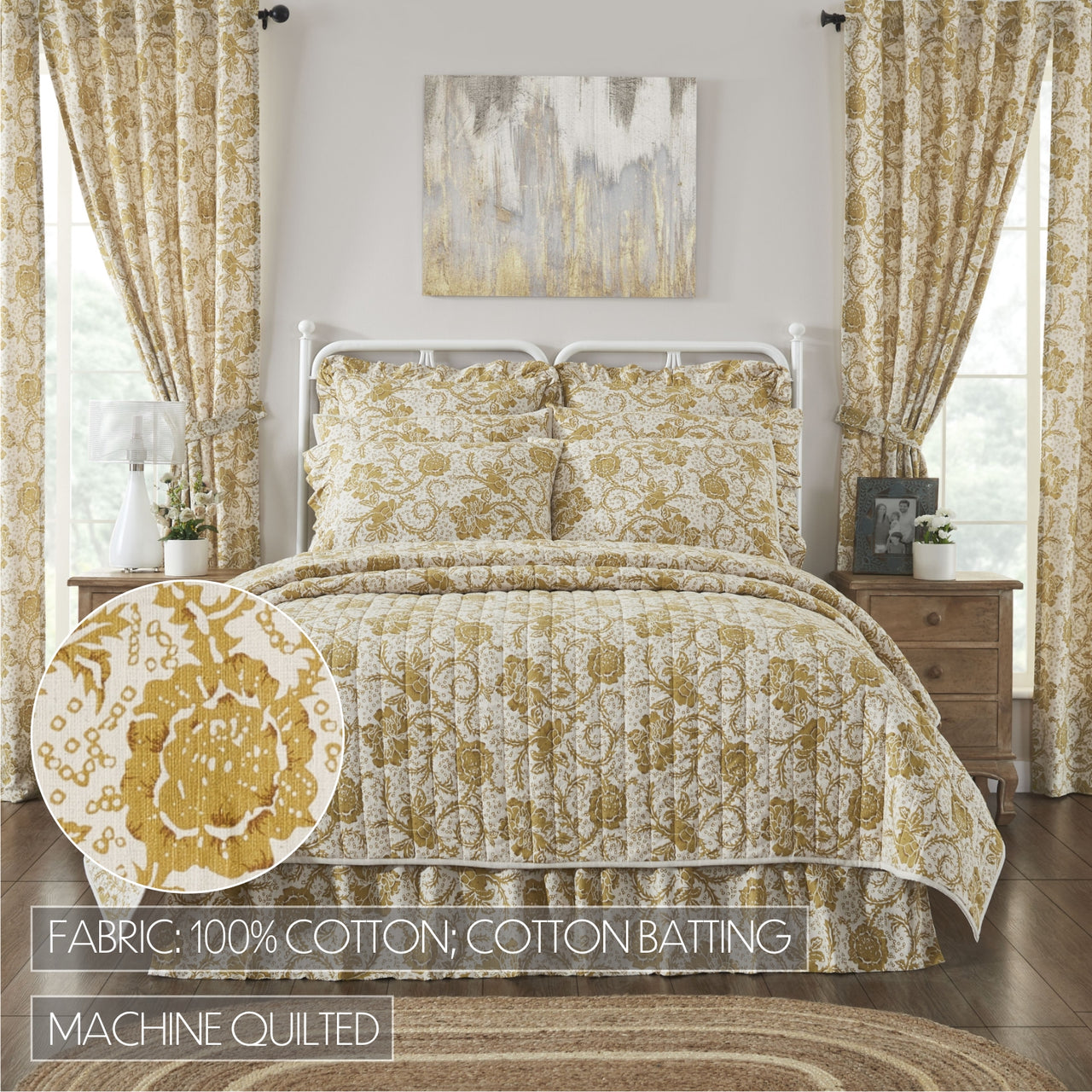 Dorset Gold Floral Luxury King Quilt 120WX105L VHC Brands