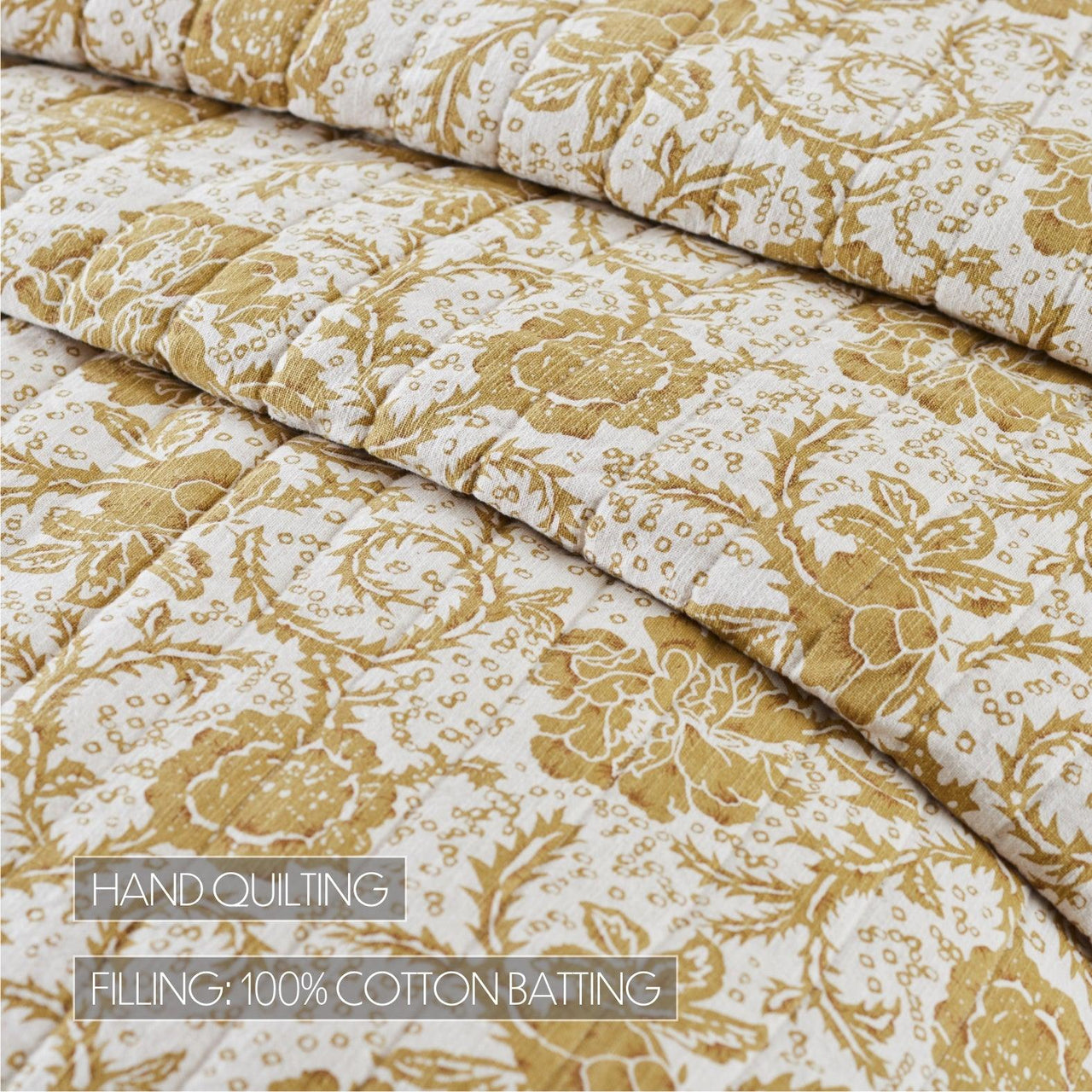 Dorset Gold Floral Luxury King Quilt 120WX105L VHC Brands - The Fox Decor