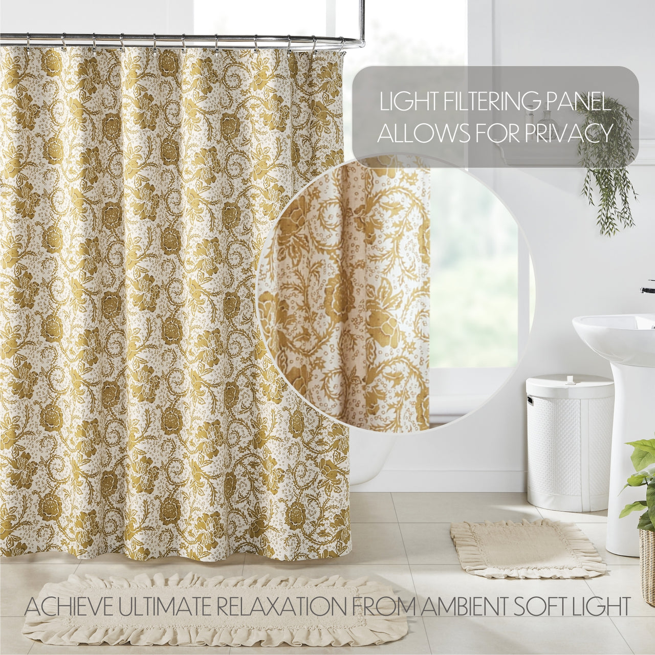 Dorset Gold Floral Shower Curtain 72"x72" VHC Brands