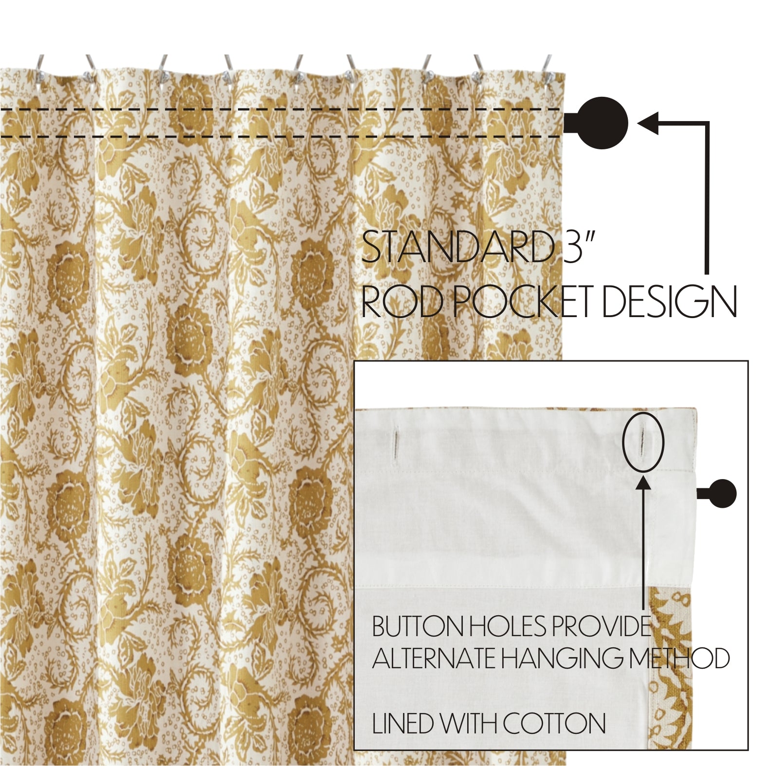Dorset Gold Floral Shower Curtain 72