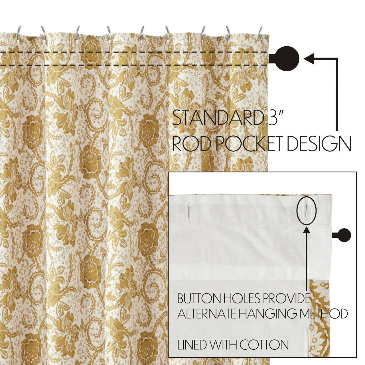 Dorset Gold Floral Shower Curtain 72"x72" VHC Brands