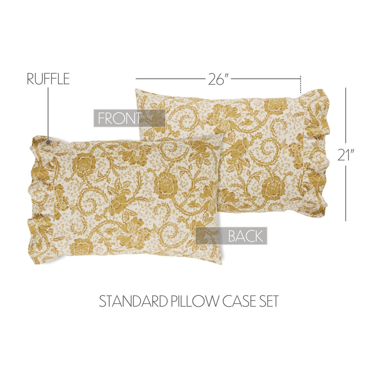 Dorset Gold Floral Ruffled Standard Pillow Case Set of 2 21x26+4 VHC Brands