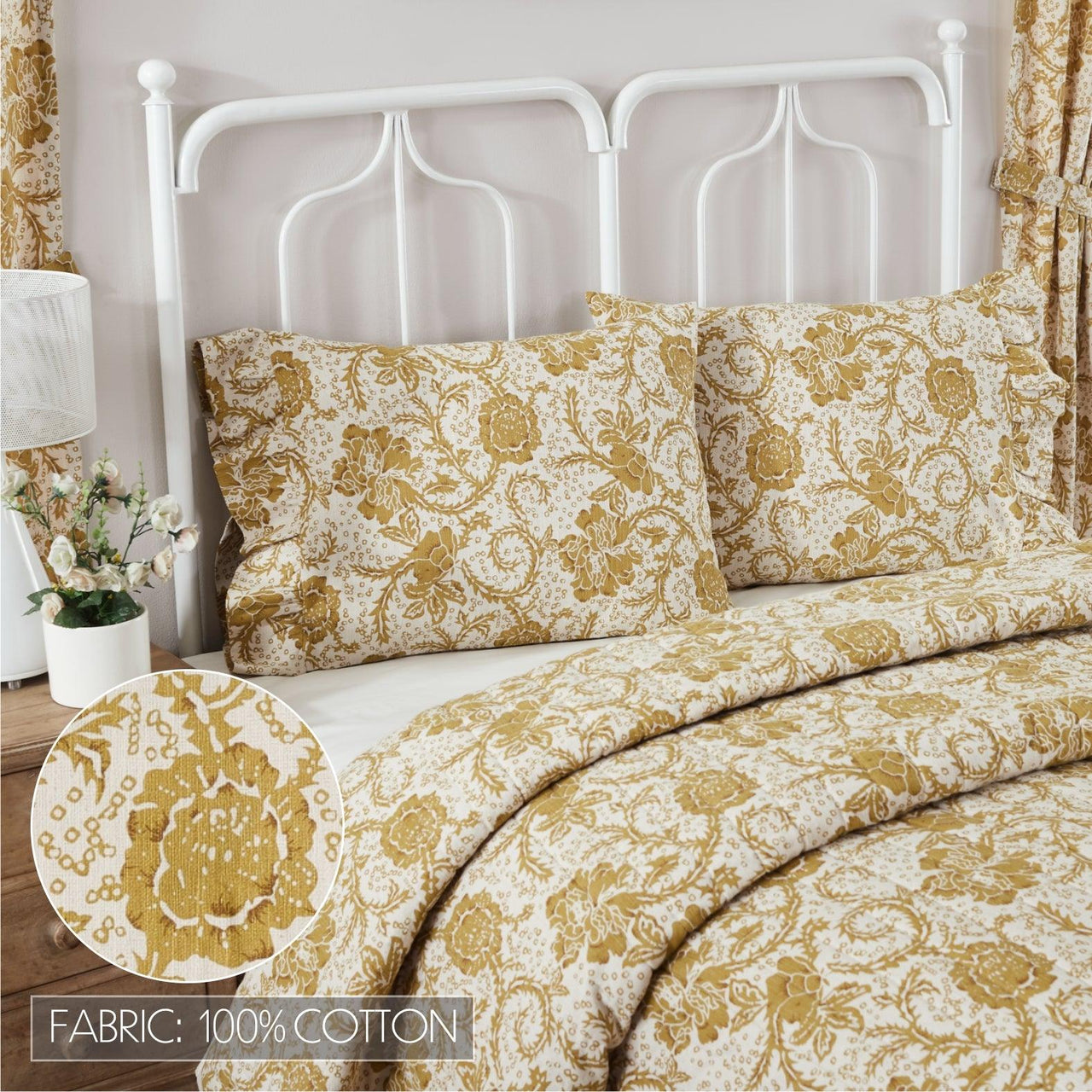 Dorset Gold Floral Ruffled Standard Pillow Case Set of 2 21x26+4 VHC Brands