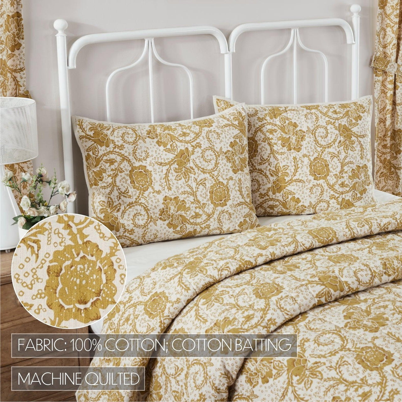 Dorset Gold Floral Standard Sham 21x27 VHC Brands