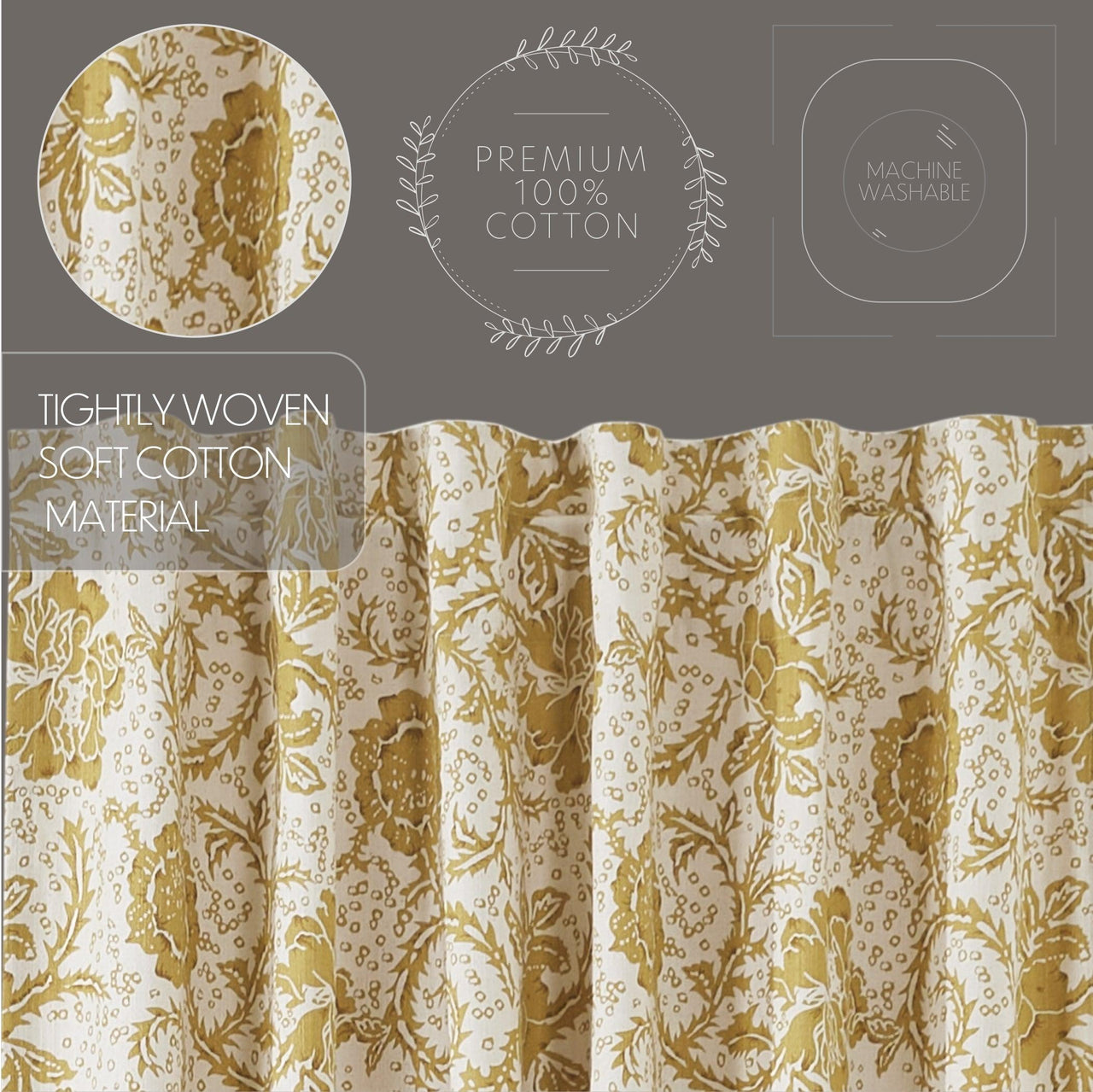 Dorset Gold Floral Short Panel Curtain Set of 2 63x36 VHC Brands - The Fox Decor