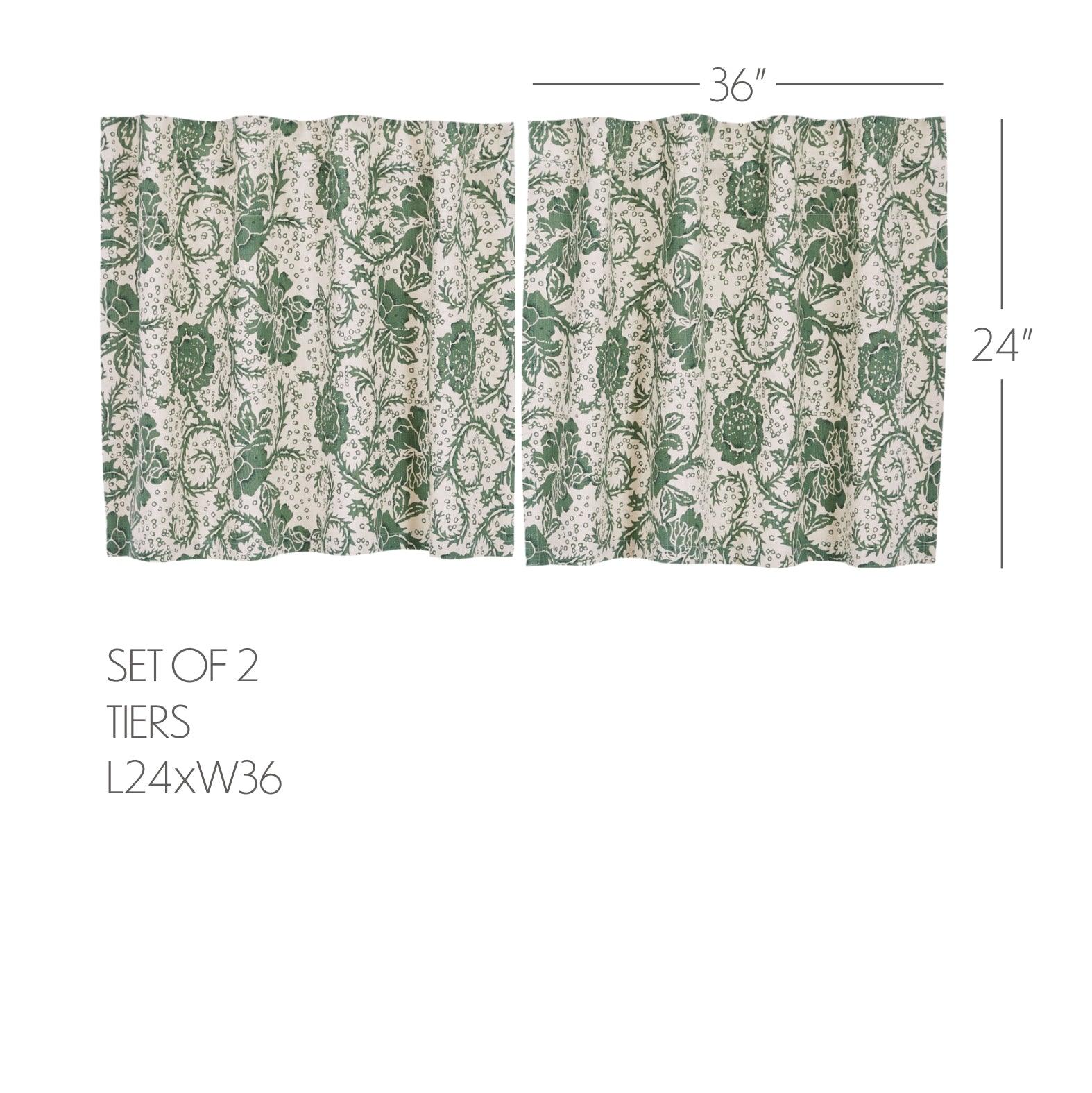 Dorset Green Floral Tier Curtain Set of 2 L24xW36 VHC Brands - The Fox Decor