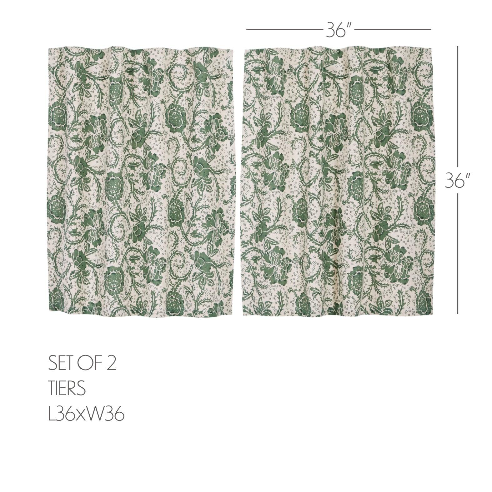 Dorset Green Floral Tier Curtain Set of 2 L36xW36 VHC Brands - The Fox Decor