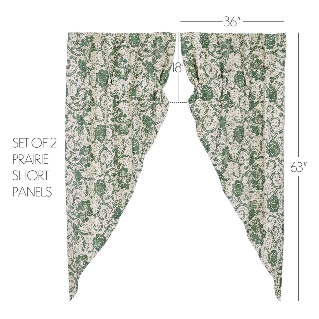 Dorset Green Floral Prairie Short Panel Curtain Set of 2 63x36x18 VHC Brands