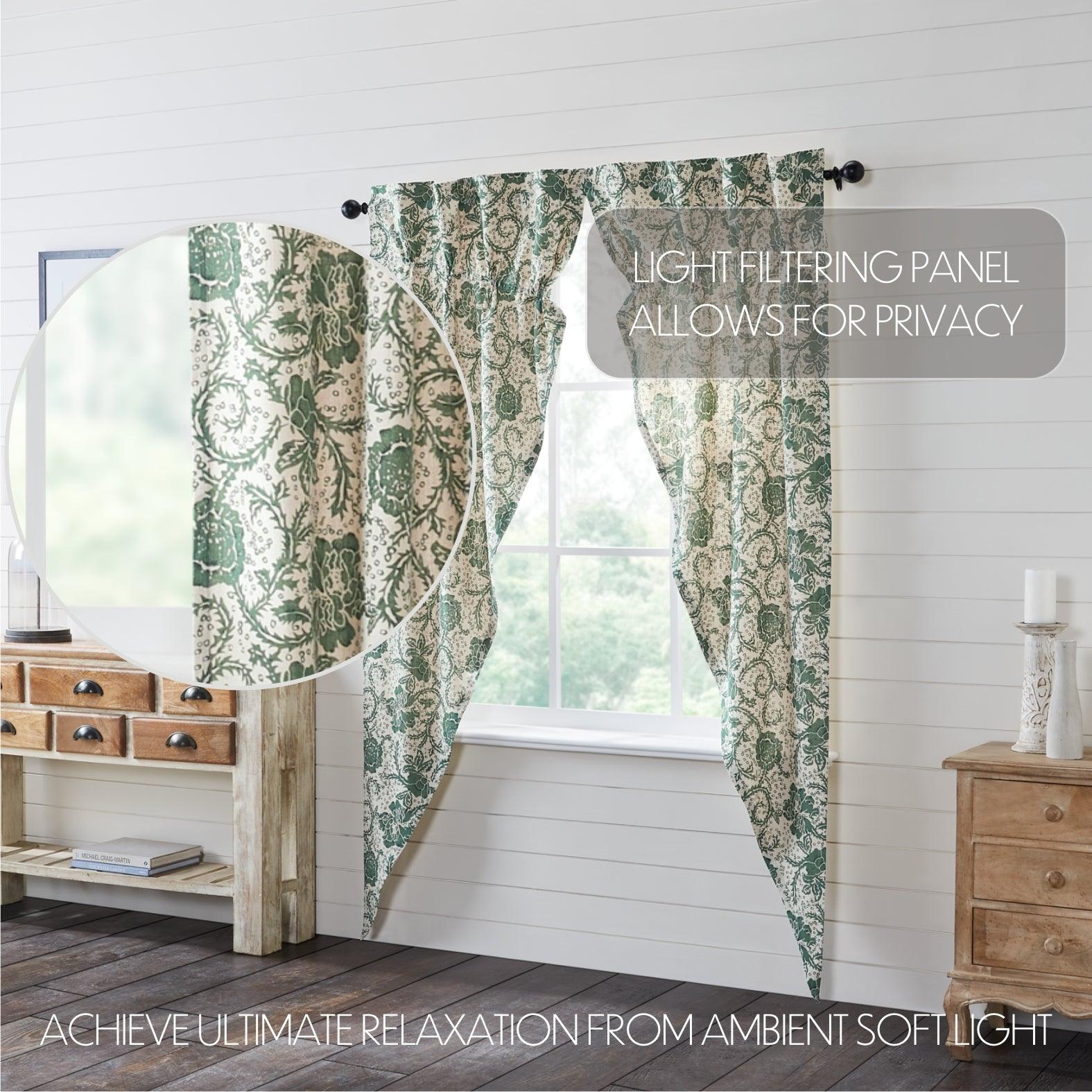 Dorset Green Floral Prairie Long Panel Curtain Set of 2 84x36x18 VHC Brands - The Fox Decor