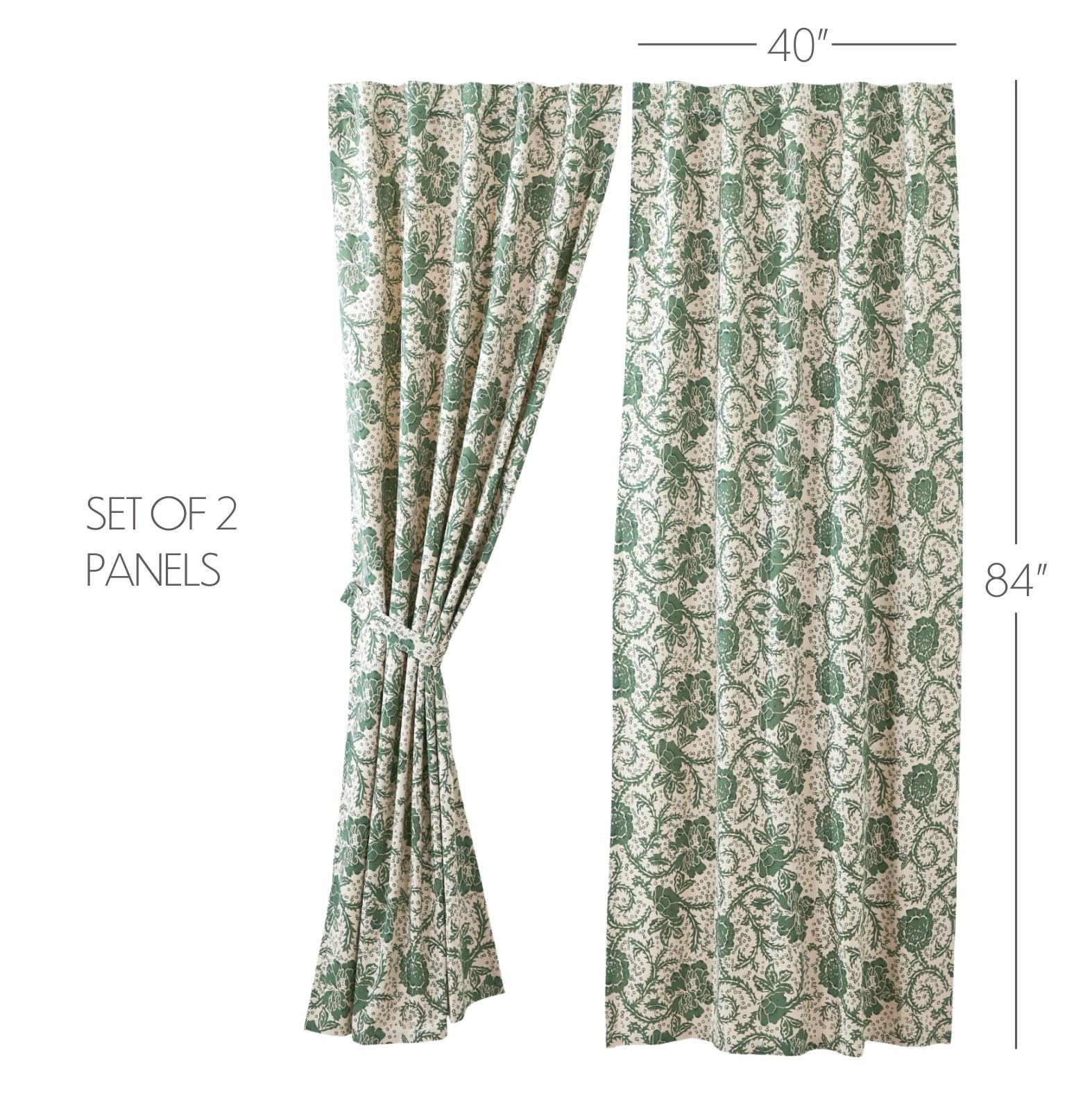 Dorset Green Floral Panel Curtain Set of 2 84x40 VHC Brands - The Fox Decor