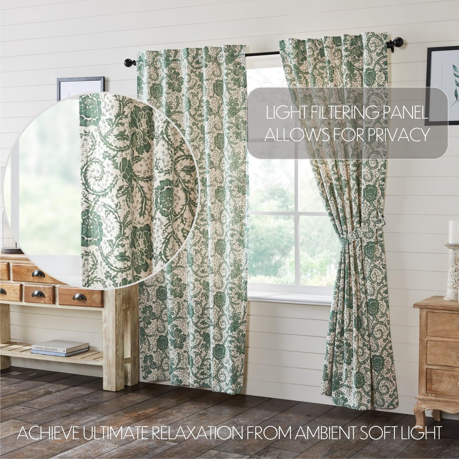 Dorset Green Floral Panel Curtain Set of 2 84x40 VHC Brands - The Fox Decor