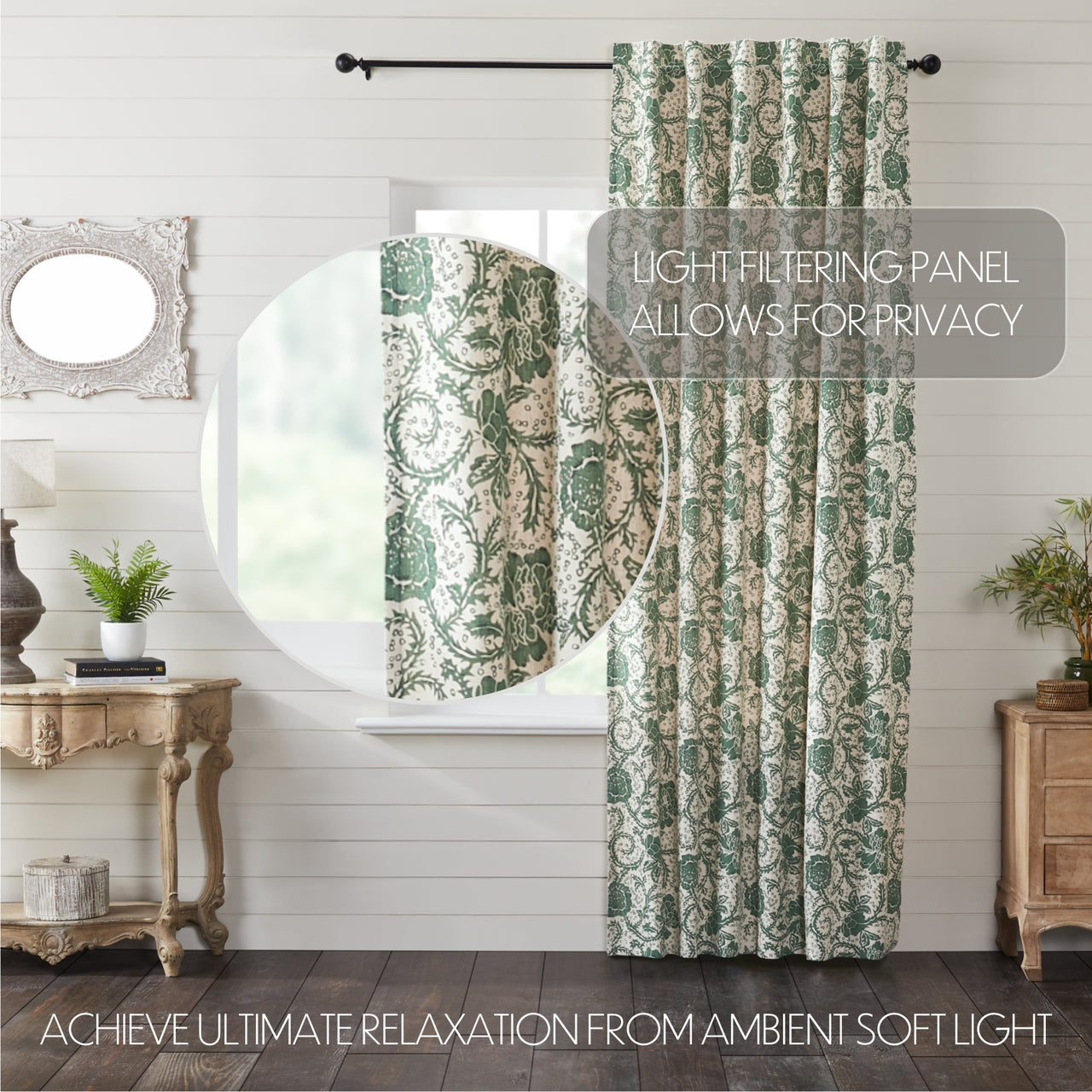 Dorset Green Floral Panel Curtain 96"x50" VHC Brands