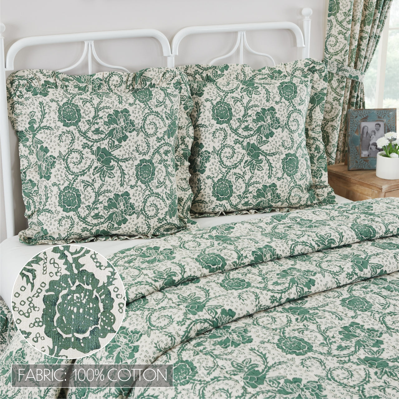 Dorset Green Floral Fabric Euro Sham 26x26 VHC Brands