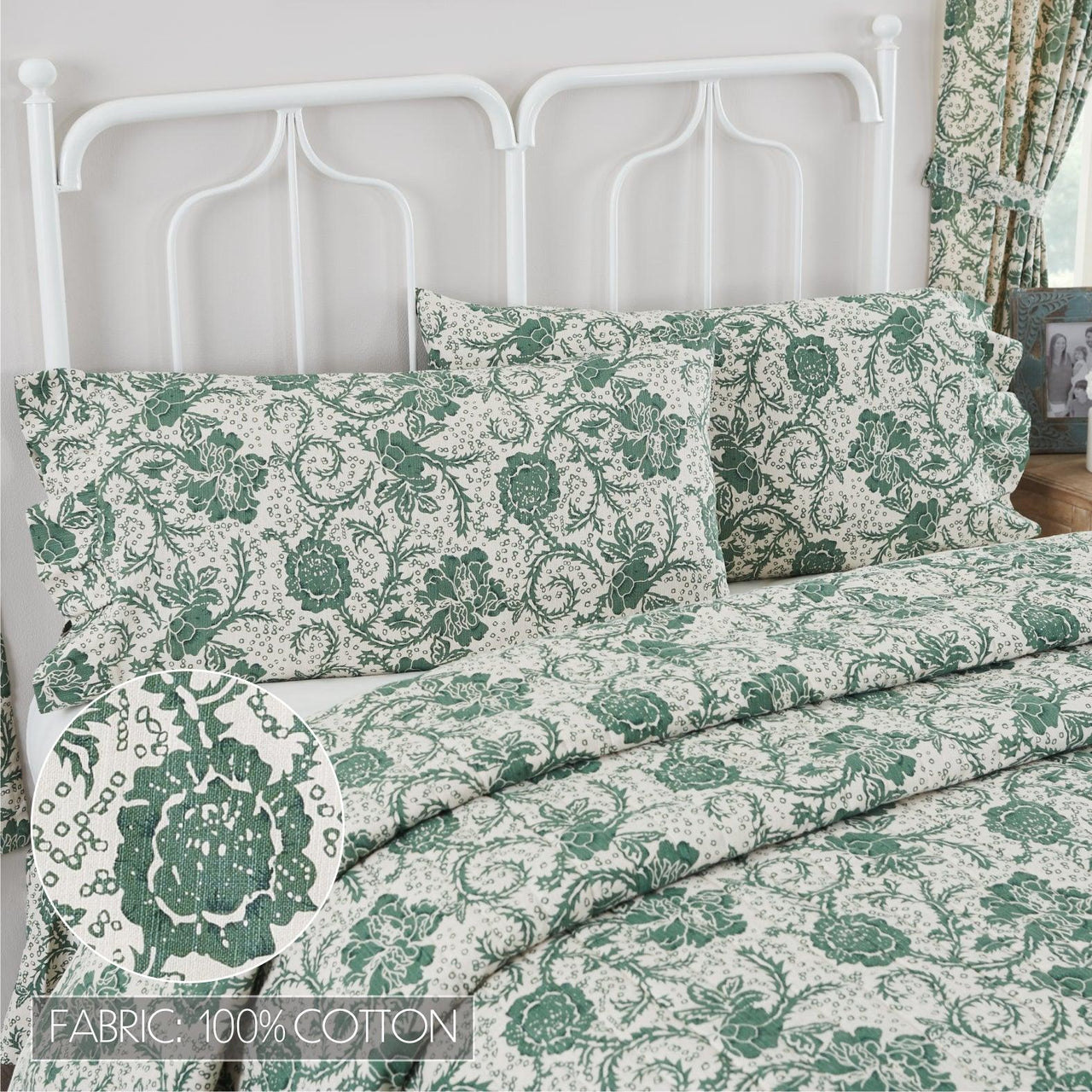 Dorset Green Floral Ruffled King Pillow Case Set of 2 21x36+4 VHC Brands - The Fox Decor