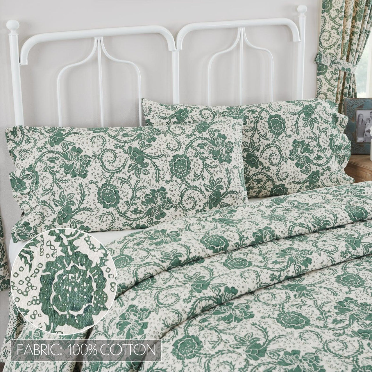 Dorset Green Floral Ruffled King Pillow Case Set of 2 21x36+4 VHC Brands