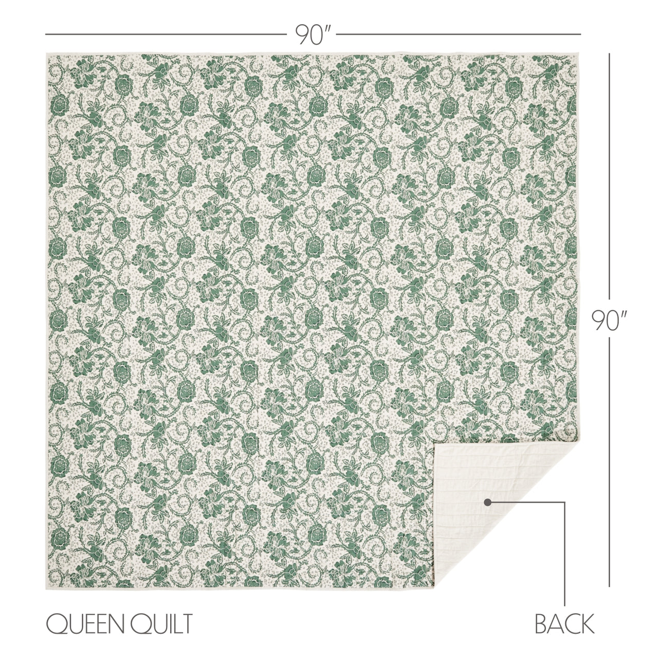 Dorset Green Floral Queen Quilt 90Wx90L VHC Brands