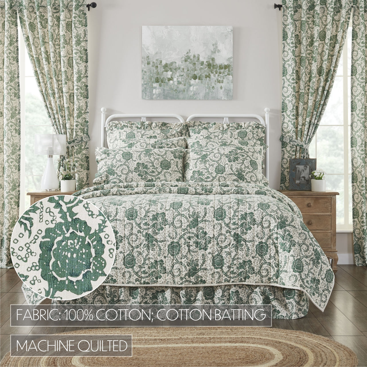 Dorset Green Floral Luxury King Quilt 120WX105L VHC Brands