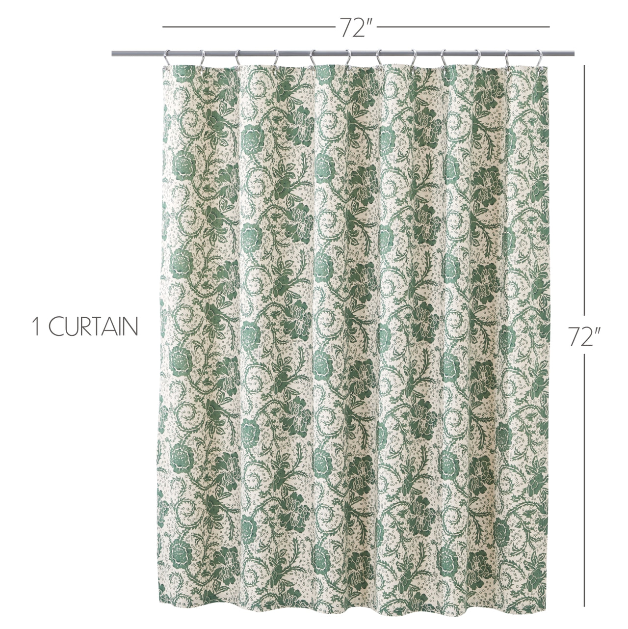 Dorset Green Floral Shower Curtain 72"x72" VHC Brands