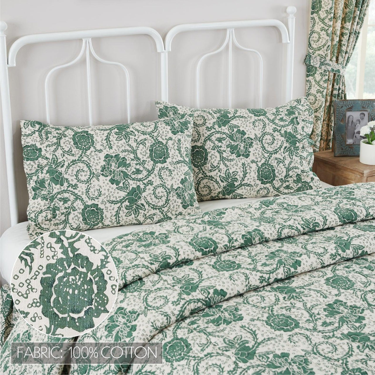 Dorset Green Floral Ruffled Standard Pillow Case Set of 2 21x26+4 VHC Brands - The Fox Decor