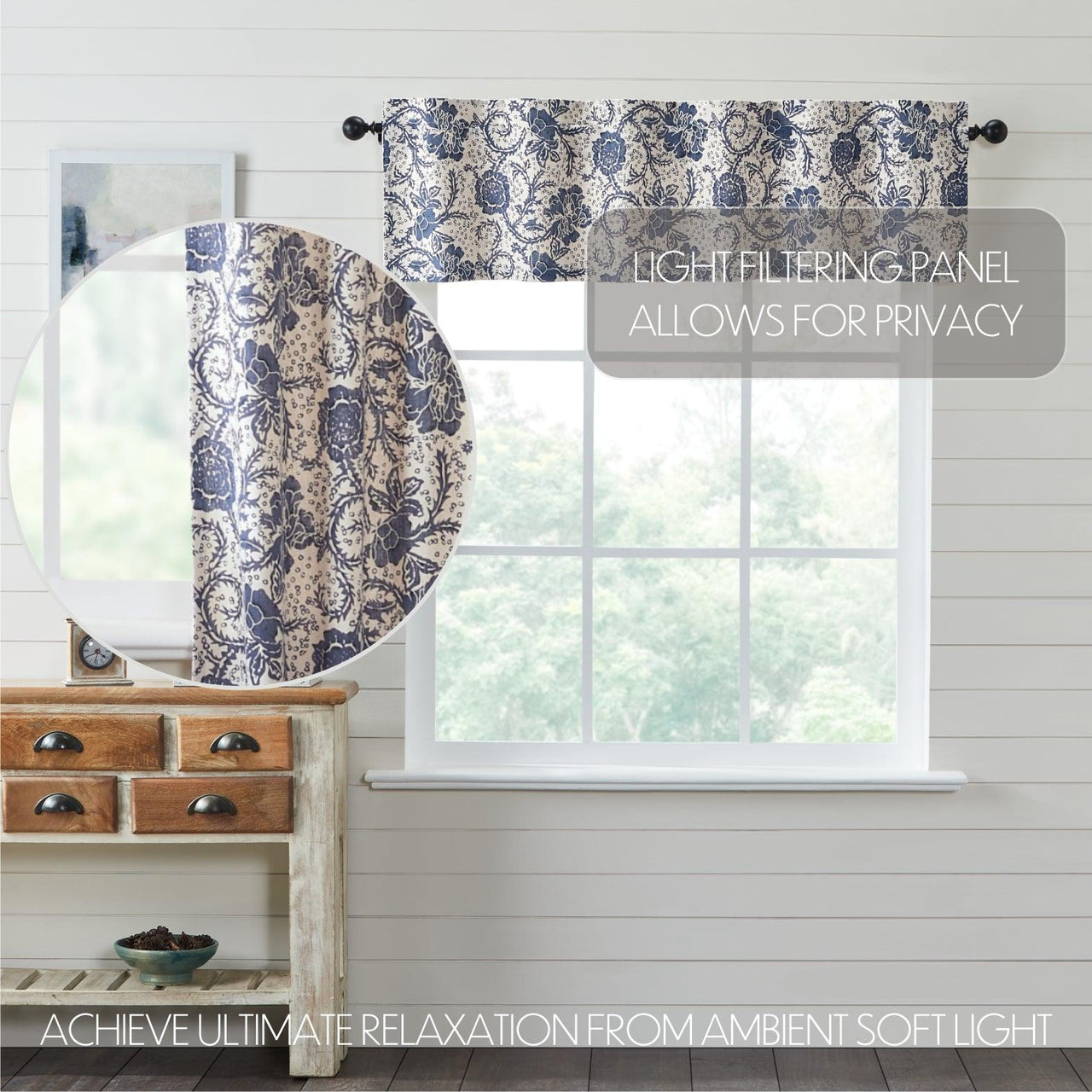 Dorset Navy Floral Valance Curtain 16x60 VHC Brands - The Fox Decor