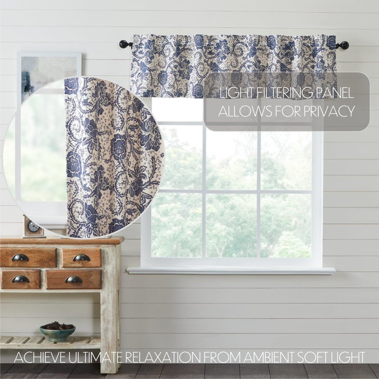 Dorset Navy Floral Valance Curtain 16x72 VHC Brands - The Fox Decor
