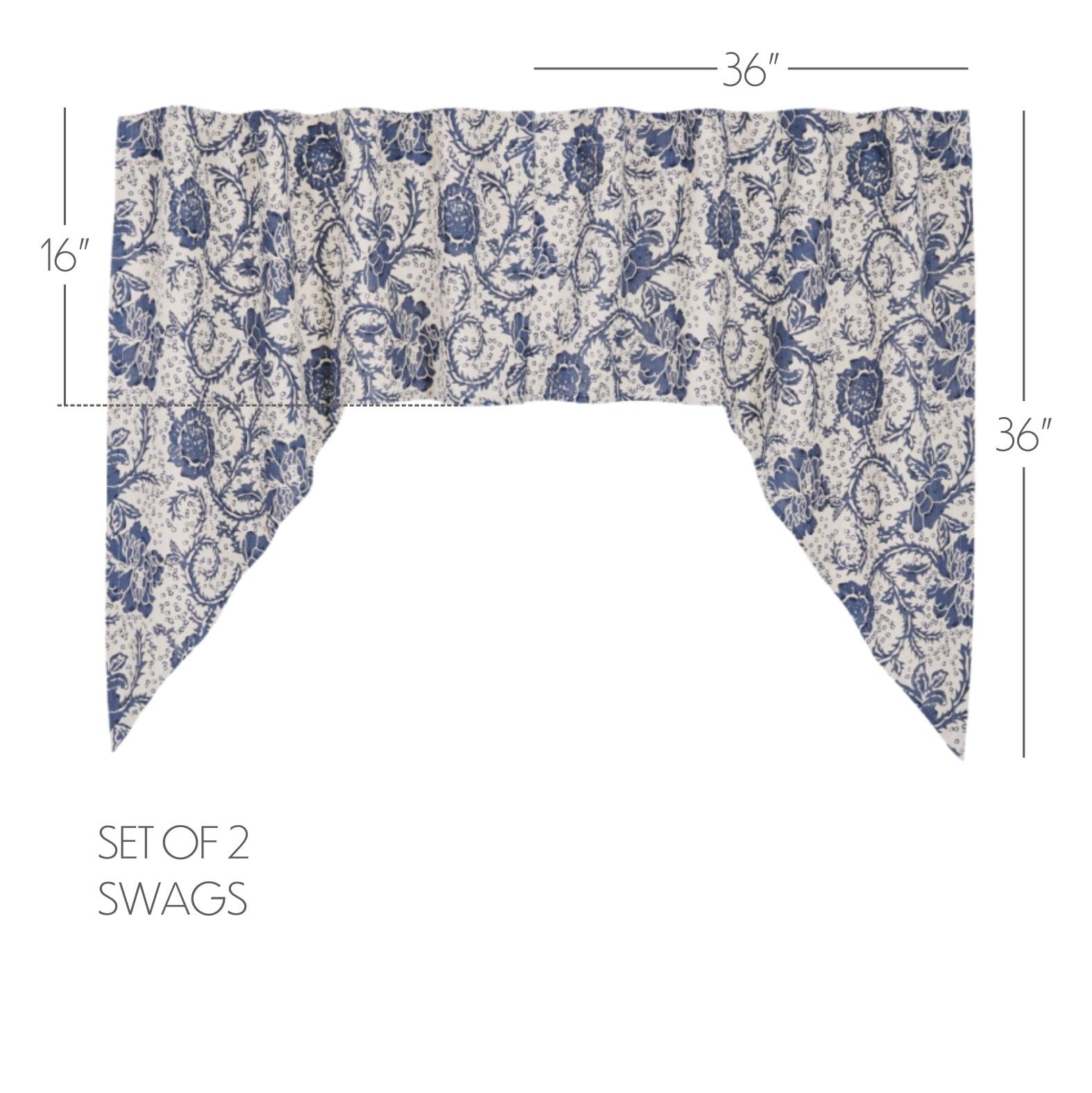 Dorset Navy Floral Swag Curtain Set of 2 36x36x16 VHC Brands - The Fox Decor