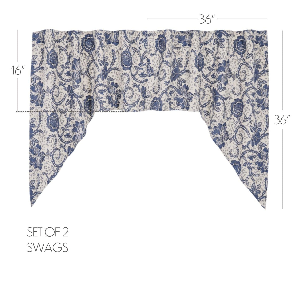 Dorset Navy Floral Swag Curtain Set of 2 36x36x16 VHC Brands