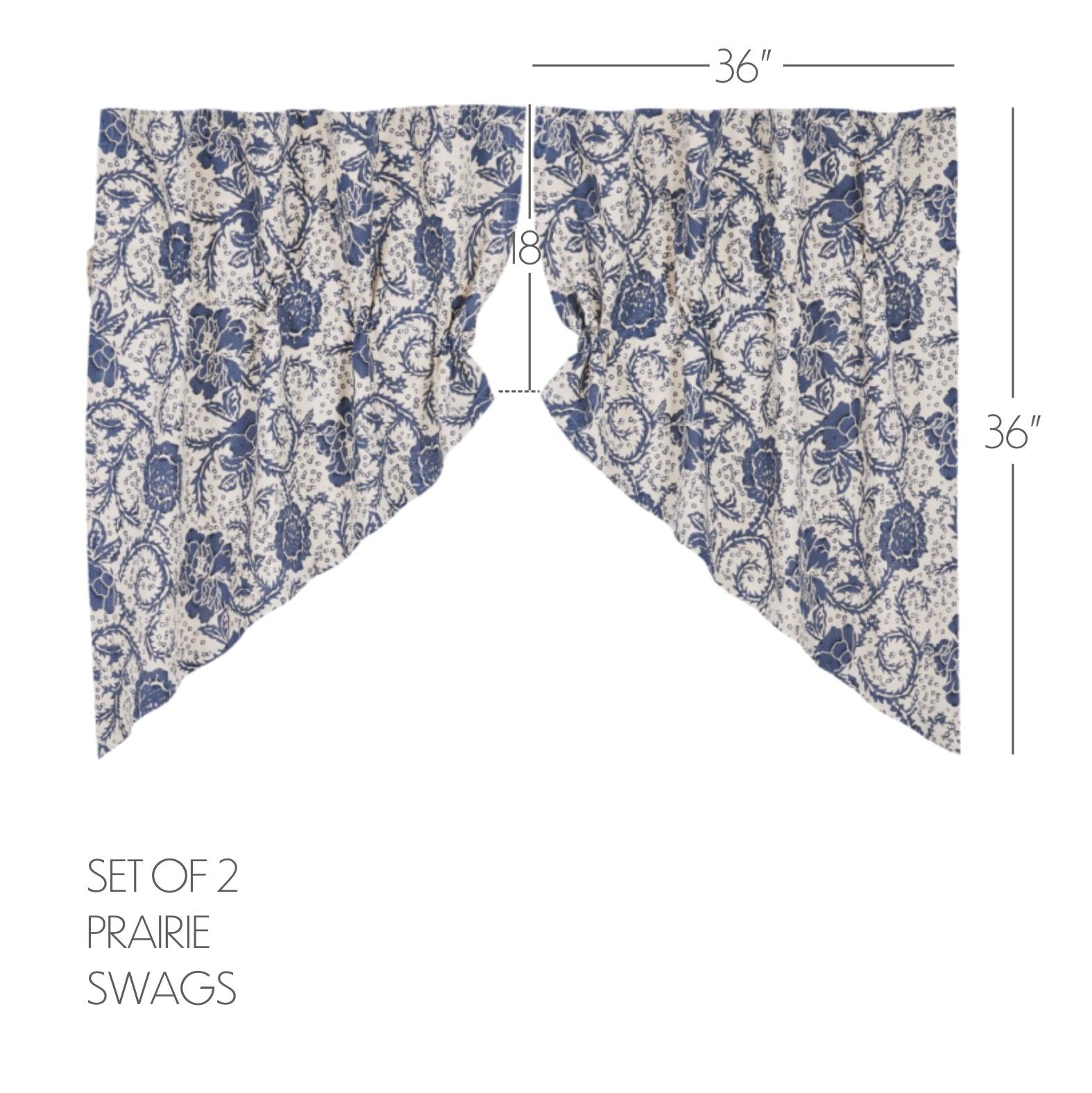 Dorset Navy Floral Prairie Swag Set of 2 36x36x18 VHC Brands - The Fox Decor