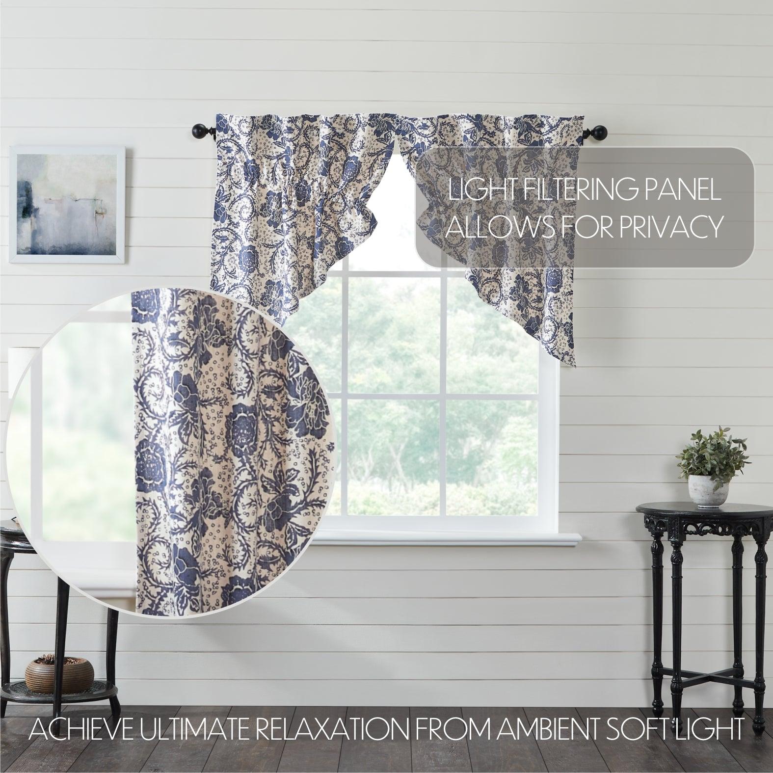 Dorset Navy Floral Prairie Swag Set of 2 36x36x18 VHC Brands - The Fox Decor